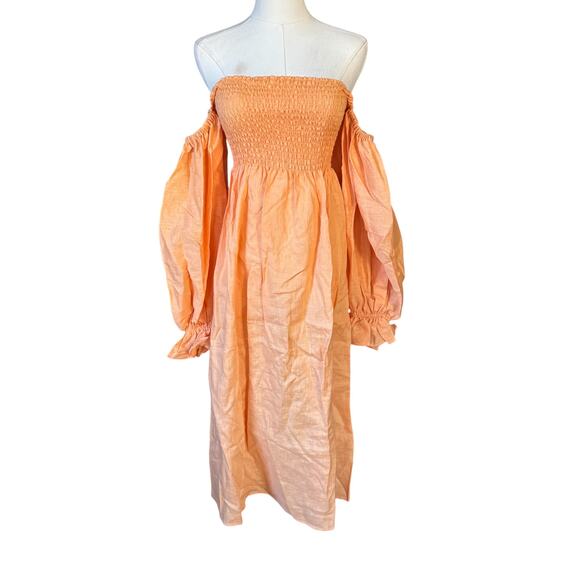 SLEEPER Atlanta Linen Off-Shoulder Midi Dress Coral Orange Size Medium NWT - Picture 4 of 12